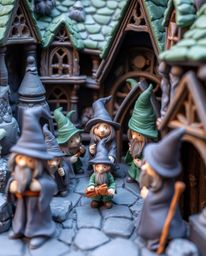 This close-up shot features captivating sculptural clay art that portrays a magical school teeming with young wizards. The ar