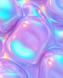 Experience the mesmerizing allure of iridescent colors shimmering across 3D fluid jelly blobs. This artwork conjures a mystic