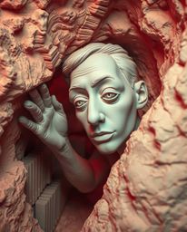 Explore a surreal world in infrared with this sculptural clay art depicting a person with light skin discovering a hidden und