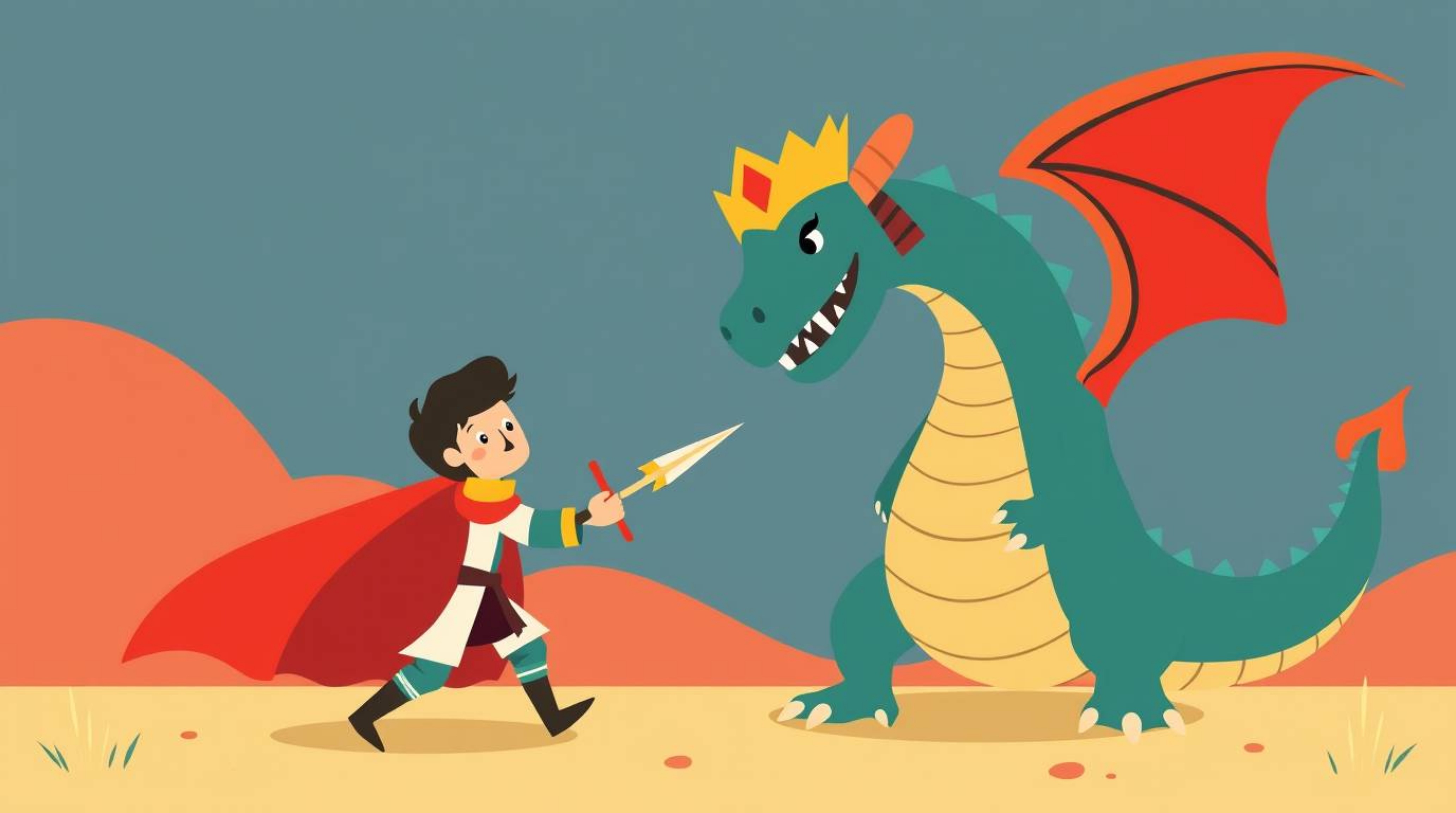 Experience a vibrant and complementary color palette brought to life in a modern flat design depicting a charming prince with