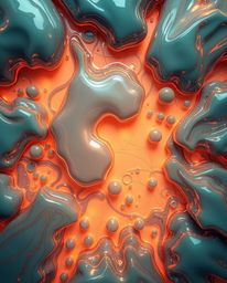 Explore an overhead, bird's-eye view fine art photograph featuring surreal 3D fluid shapes resembling melted glass in a hyper