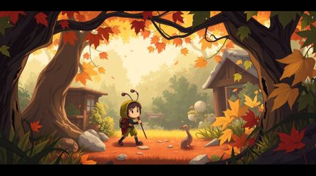 Explore a fantastical backyard jungle in this Isekai anime-style illustration, featuring a bug-sized hero navigating a vibran