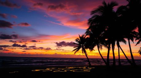 Experience the captivating beauty of a tropical beach sunset through the lens of creative light art.  This mesmerizing artwor