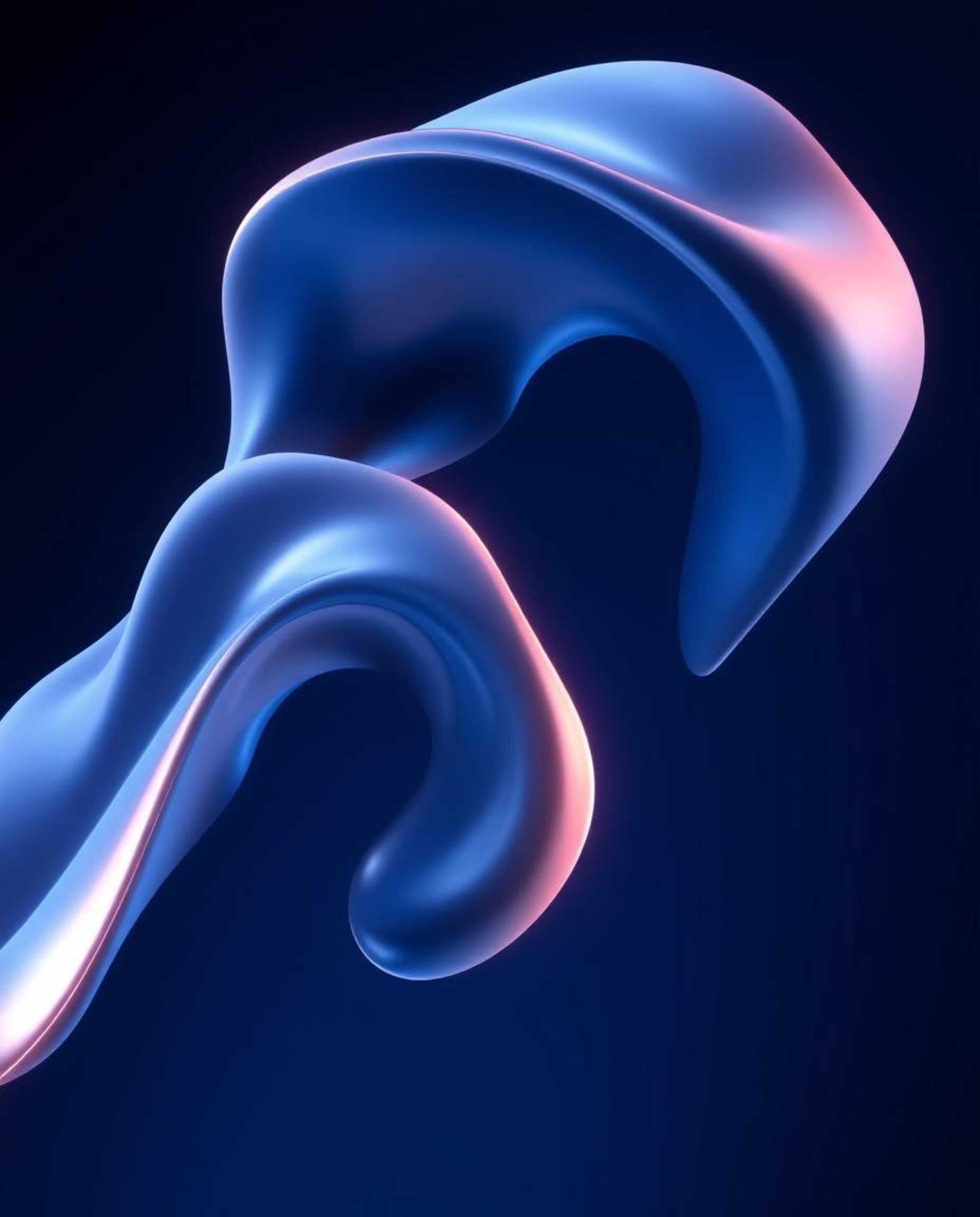 Explore a world of futuristic aesthetics with stunning 3D fluid shapes bathed in deep blue hues and illuminated by glowing ed
