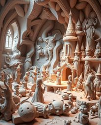 Discover ethereal spiritual clay sculptures depicting a magical school filled with young wizards.  Each piece captures a myst