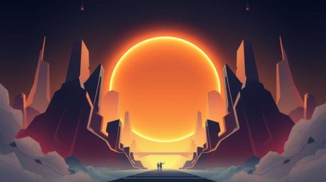 A captivating modern poster design showcasing a grand, epic futuristic scene illuminated by dramatic lens glow.  Simple yet p