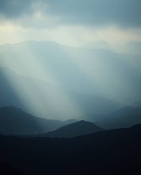 Experience the captivating beauty of a digital glitch landscape.  This dramatic cinematic style features a gentle, soft light