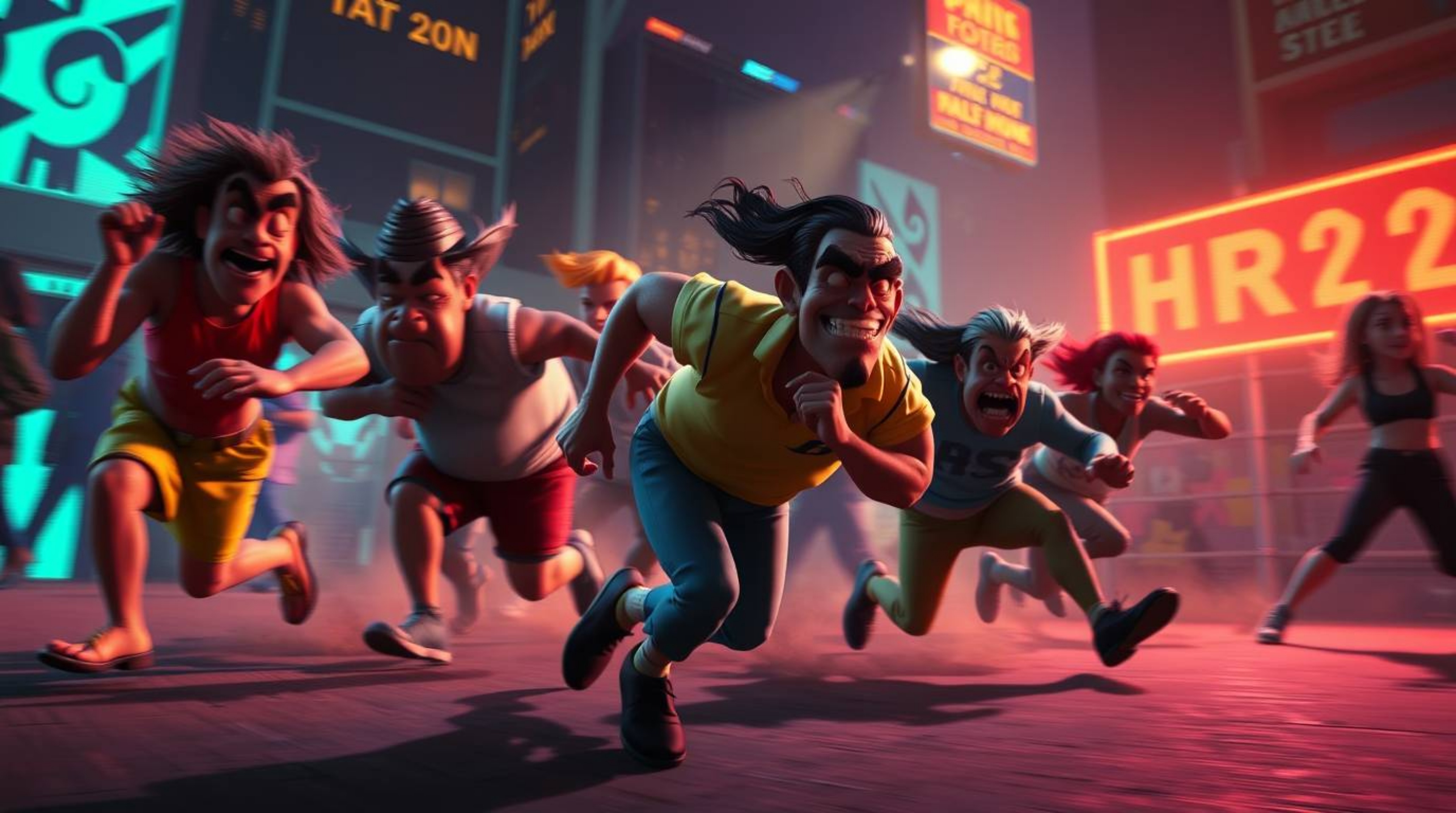 Experience a visually stunning chase scene brought to life with exaggerated squash and stretch animation. Rendered in vibrant