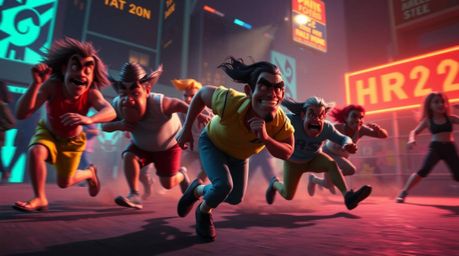 Experience a visually stunning chase scene brought to life with exaggerated squash and stretch animation. Rendered in vibrant