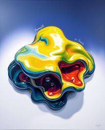 Experience the mesmerizing beauty of this bold acrylic painting, showcasing vibrant sculptural 3D fluid mercury shapes. The a
