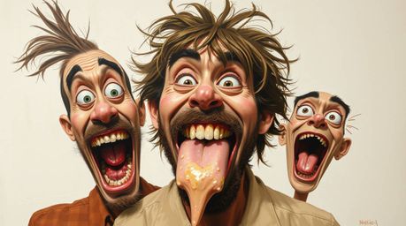 This bold acrylic painting captures a hilarious gross-out comedy moment with exaggerated expressions.  The artwork utilizes a