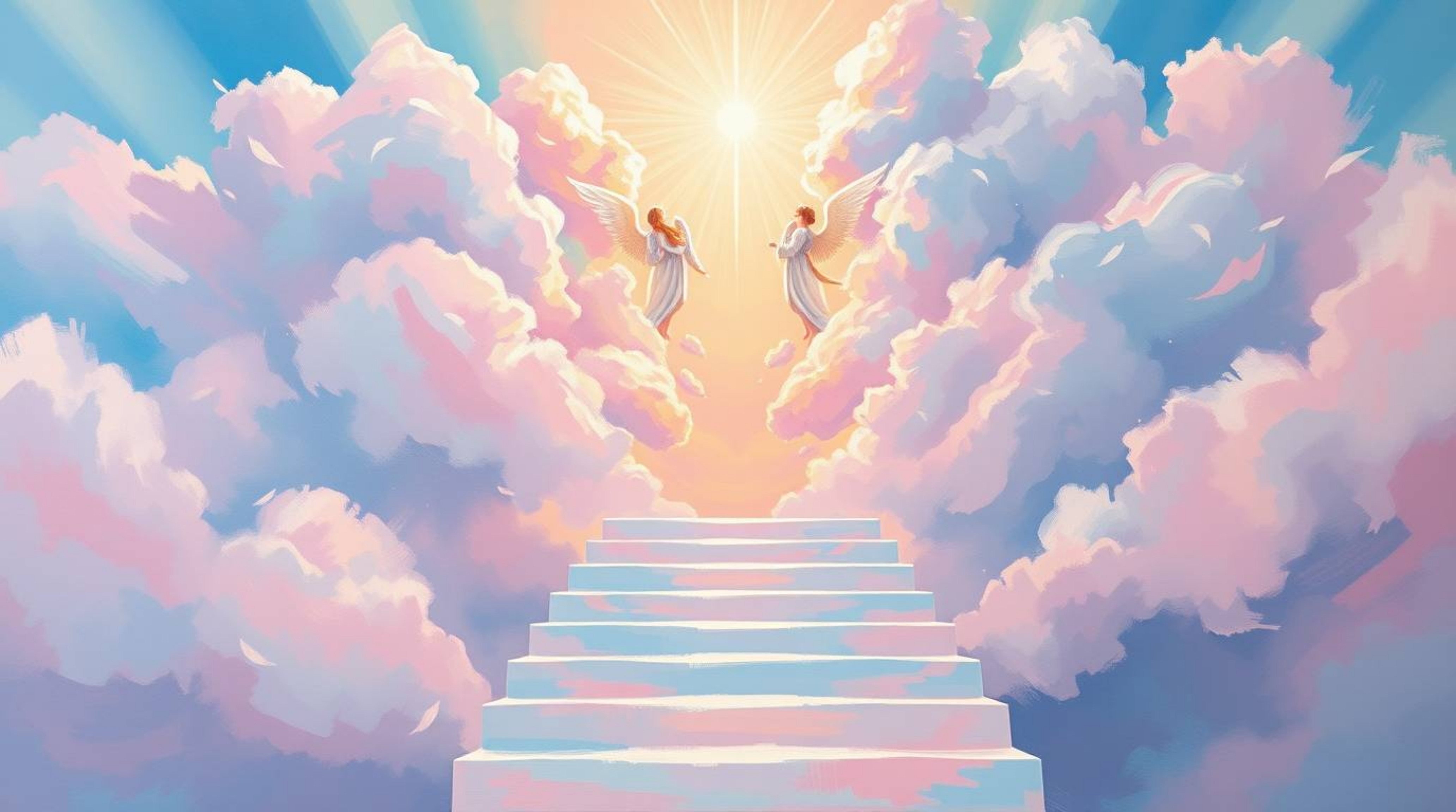 Experience the serenity of this bold acrylic painting, a dreamlike depiction of light ascending into a cloudy sky. Gentle pas