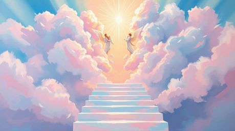 Experience the serenity of this bold acrylic painting, a dreamlike depiction of light ascending into a cloudy sky. Gentle pas