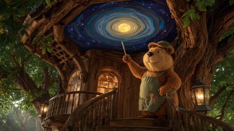 A highly detailed, high-resolution stock photo depicts a Pixar-inspired beaver, with warm, golden fur and endearing facial fe