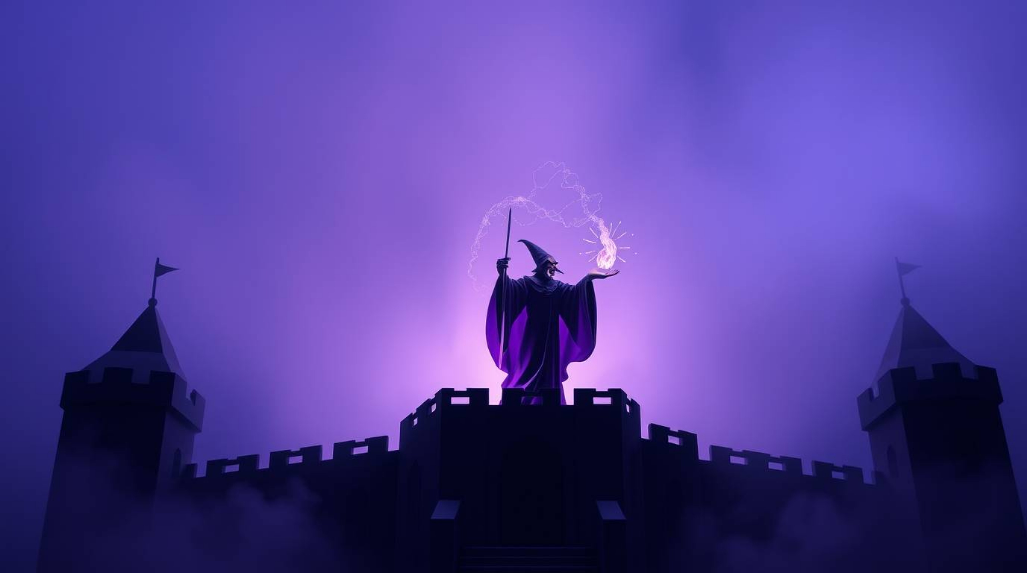 A captivating origami-style illustration depicts a classic Disney villain casting a spell within a mysterious old castle.  Sh