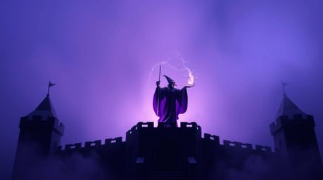 A captivating origami-style illustration depicts a classic Disney villain casting a spell within a mysterious old castle.  Sh