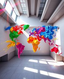 Immerse yourself in a world of vibrant architectural color photography featuring a world map creatively formed from bright, c
