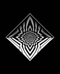 This black and white top-down logo design showcases a geometric optical illusion pattern with a retro vibe. The design utiliz