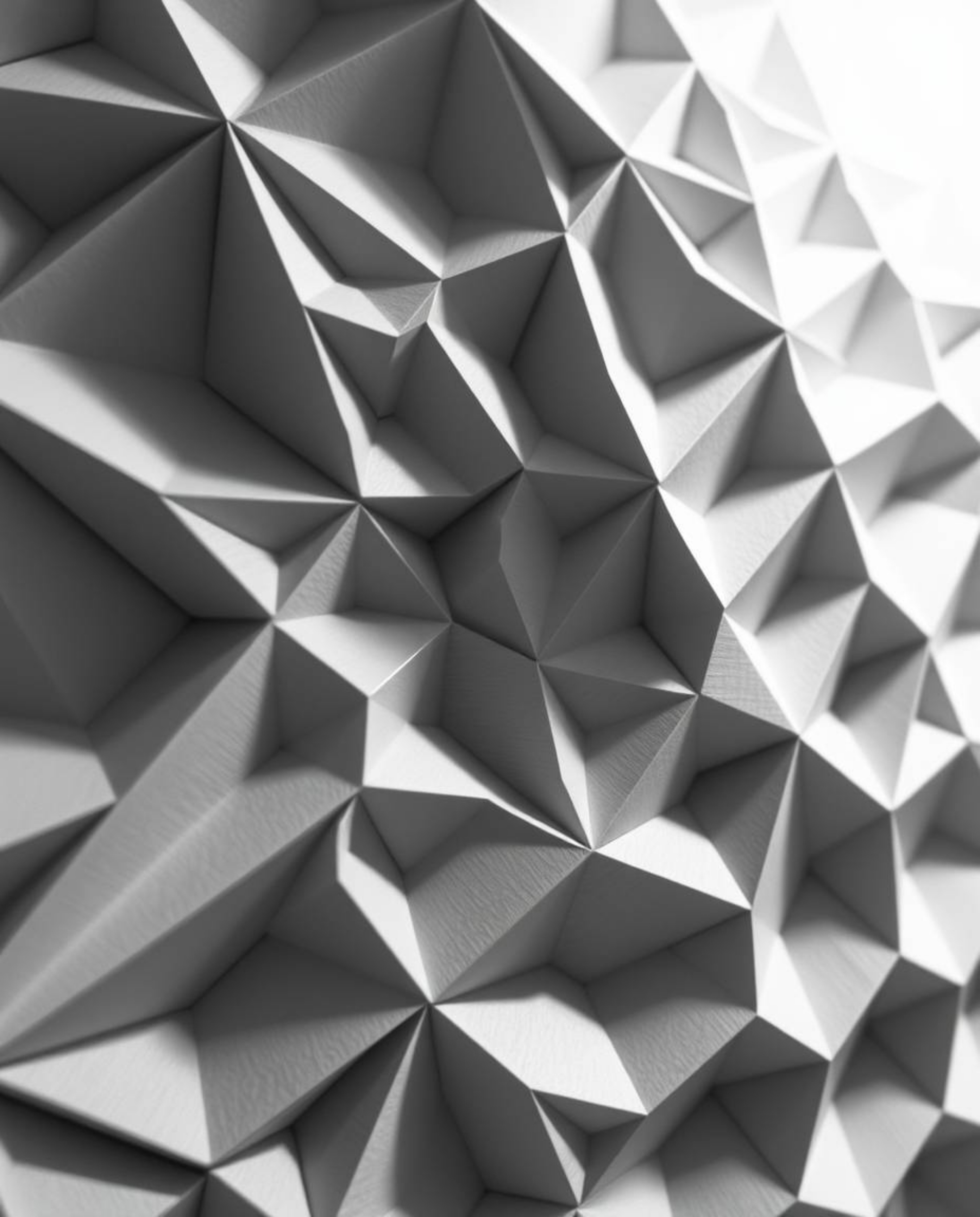 Explore a captivating monochrome 3D geometric pattern that mimics folded paper, brought to life with surreal infrared tones. 
