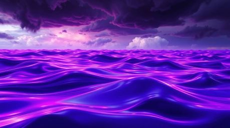 Immerse yourself in this captivating digital artwork showcasing vibrant neon gradients flowing across a liquid surface. Rende