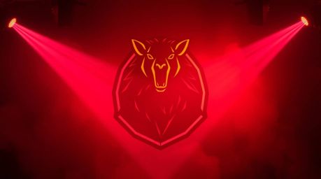 A striking logo design featuring an animal dance party illuminated by volumetric lighting.  The style is strong and moody, ut