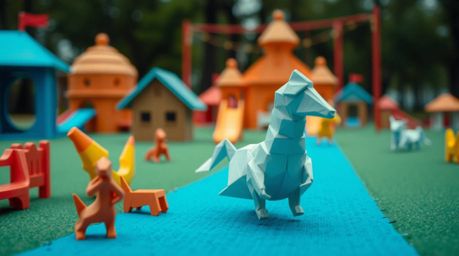 Experience a dramatic slow-motion run through a playground rendered in an intricate origami style. This stunning visual showc