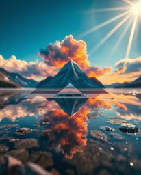 A geometric logo design created with extreme macro close-up imagery. This design showcases a bright lens flare and vibrant co