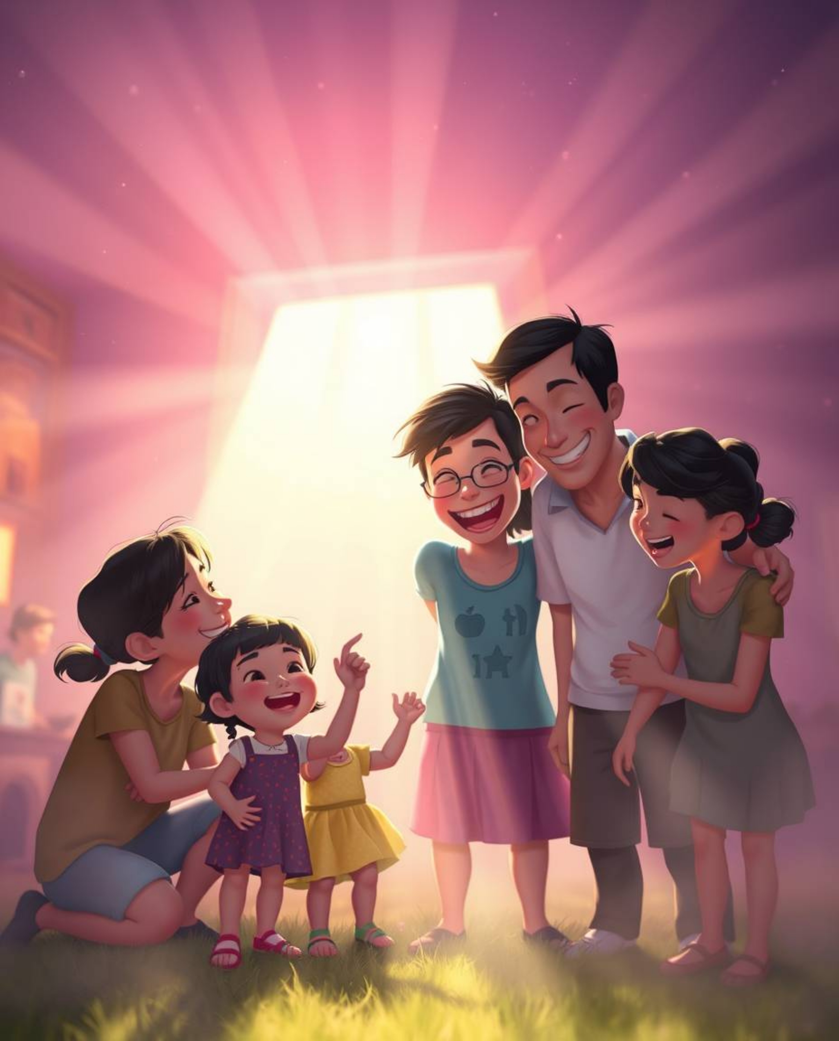 Experience the warmth and joy of a Pixar-style family reunion in this stunning digital painting. Volumetric lighting and visi
