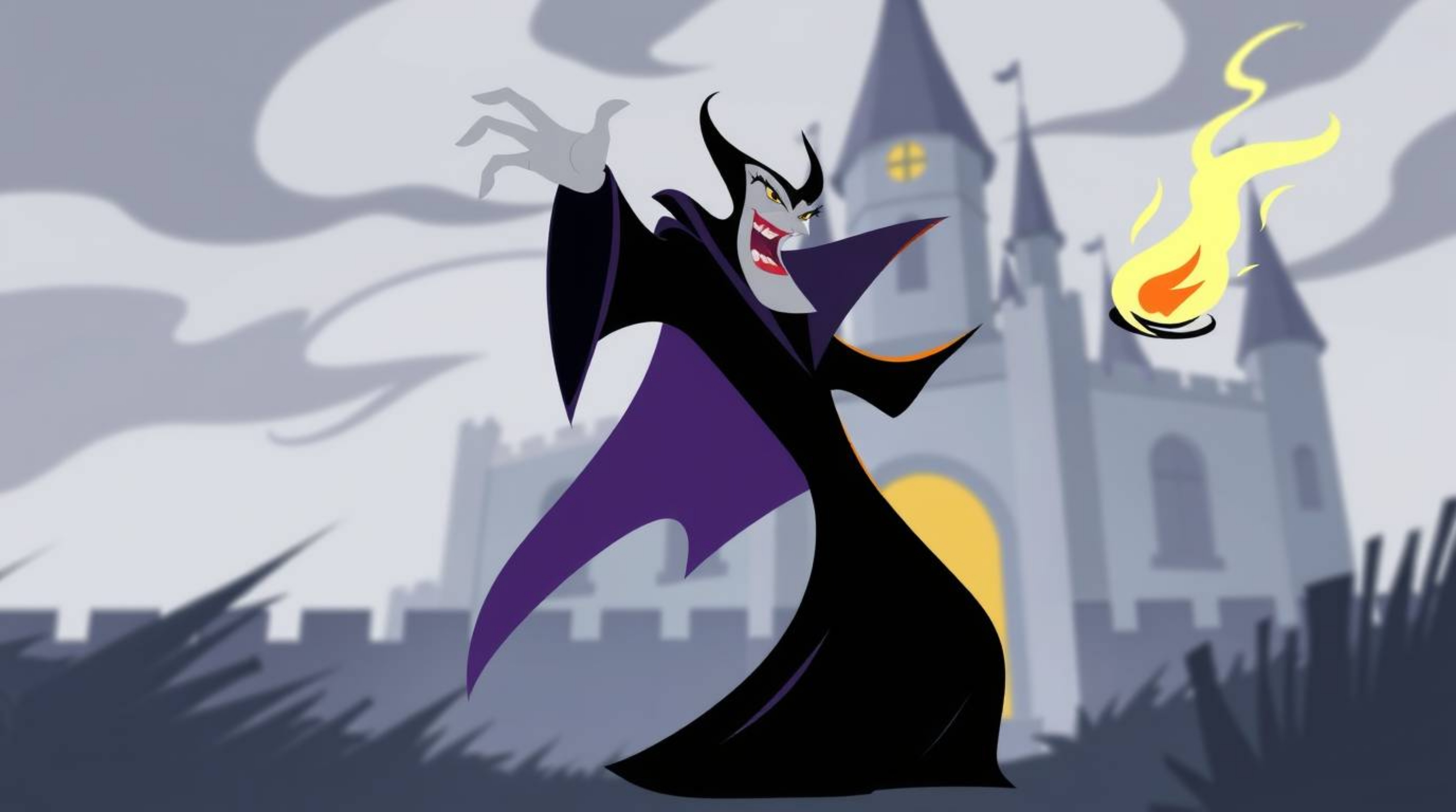 A captivating animation depicting a classic Disney villain casting a spell within an ancient castle.  The artwork utilizes a 