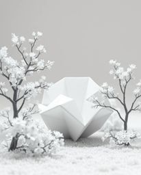 A dreamlike, surreal infrared image showcases an adorable monochrome scene featuring a 3D geometric pattern reminiscent of fo