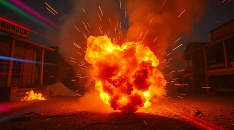Experience a comedic take on the classic exploding TNT gag in a wild west setting. This scene is rendered with striking lens 
