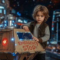 Exquisite high-fashion photography captures a young boy with curious brown eyes and messy blond hair.  He stands proudly besi