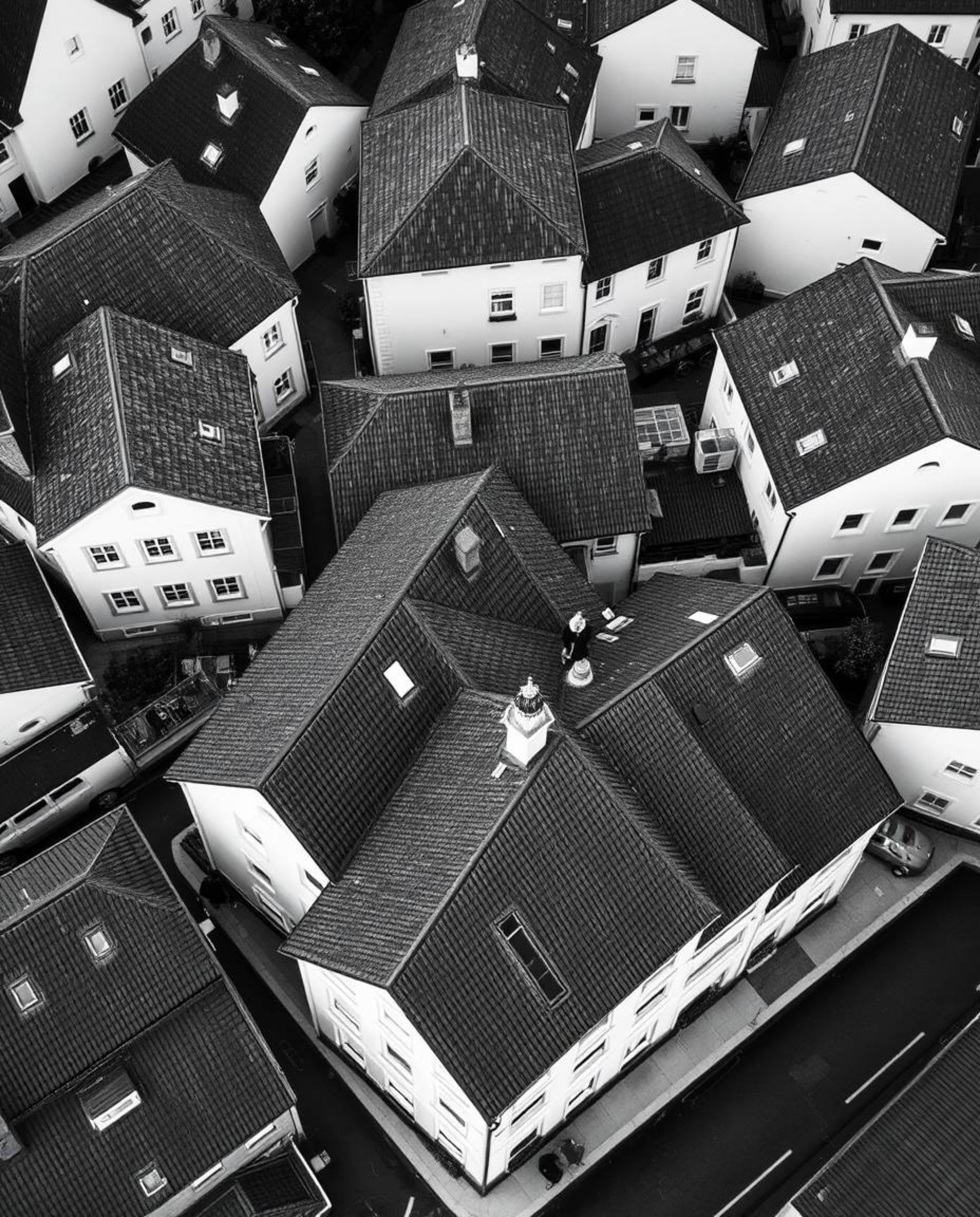 Explore the serene beauty of a sleepy town rendered in both classic black and white and vibrant watercolor. This collection f