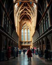Explore a magical school brimming with young wizards through a precise, architectural color photograph. This image employs ex
