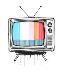 A dramatic, hand-drawn sketch depicting a retro-style TV screen glitch with RGB separation.  The image features rough pencil 