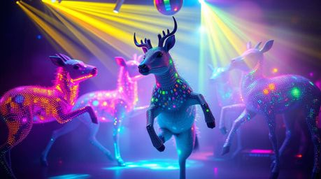 Get ready for an electrifying iridescent animal dance party!  Experience vibrant disco lights, stunning iridescent colors and