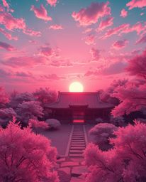 Enter a breathtaking world where a serene Zen garden at sunset is reimagined in a captivating Isekai anime style. This expres