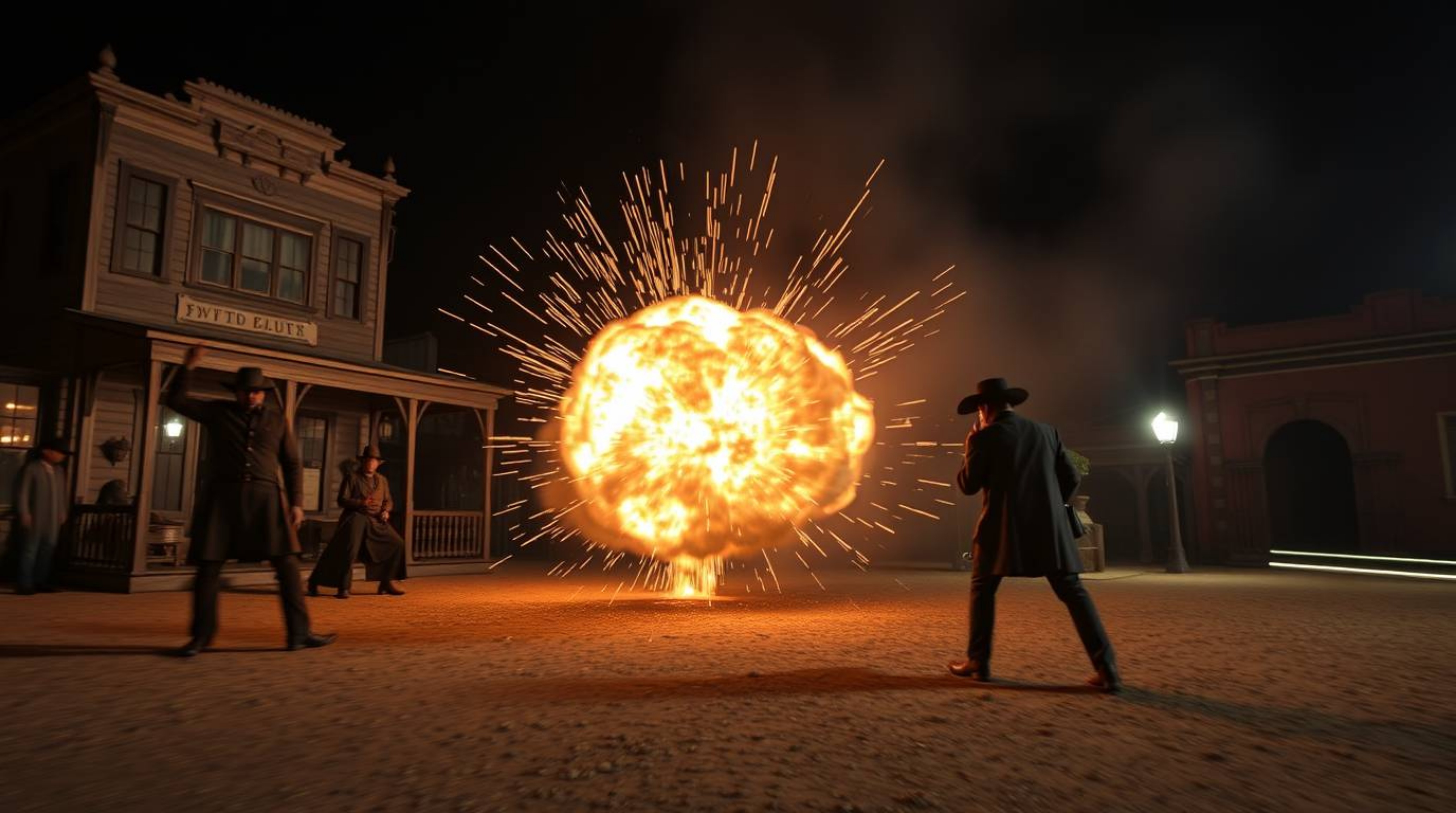 A classic exploding TNT gag in the wild west is captured using gentle soft light and a long exposure time photography techniq