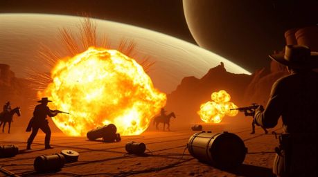 Experience a classic exploding TNT gag, traditionally set in the wild west, now reimagined with a futuristic sci-fi twist. Th
