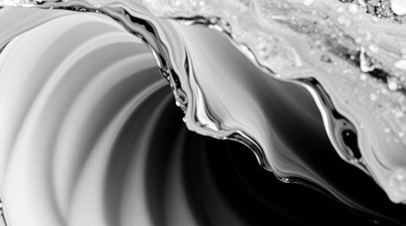 A timeless, elegant image showcases an extreme macro close-up of a fluid abstract wave.  The classic black and white composit