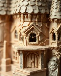 Explore the intricate details of a layered papier-mâché texture in this extreme macro close-up, showcasing a magical school m