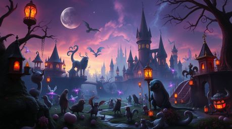 Explore a breathtaking fantasy kingdom captured in a professional fine art photograph. This image showcases quirky magical cr