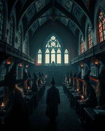 Explore a magical school brimming with young wizards, captured in a surreal infrared aesthetic. This otherworldly scene feat