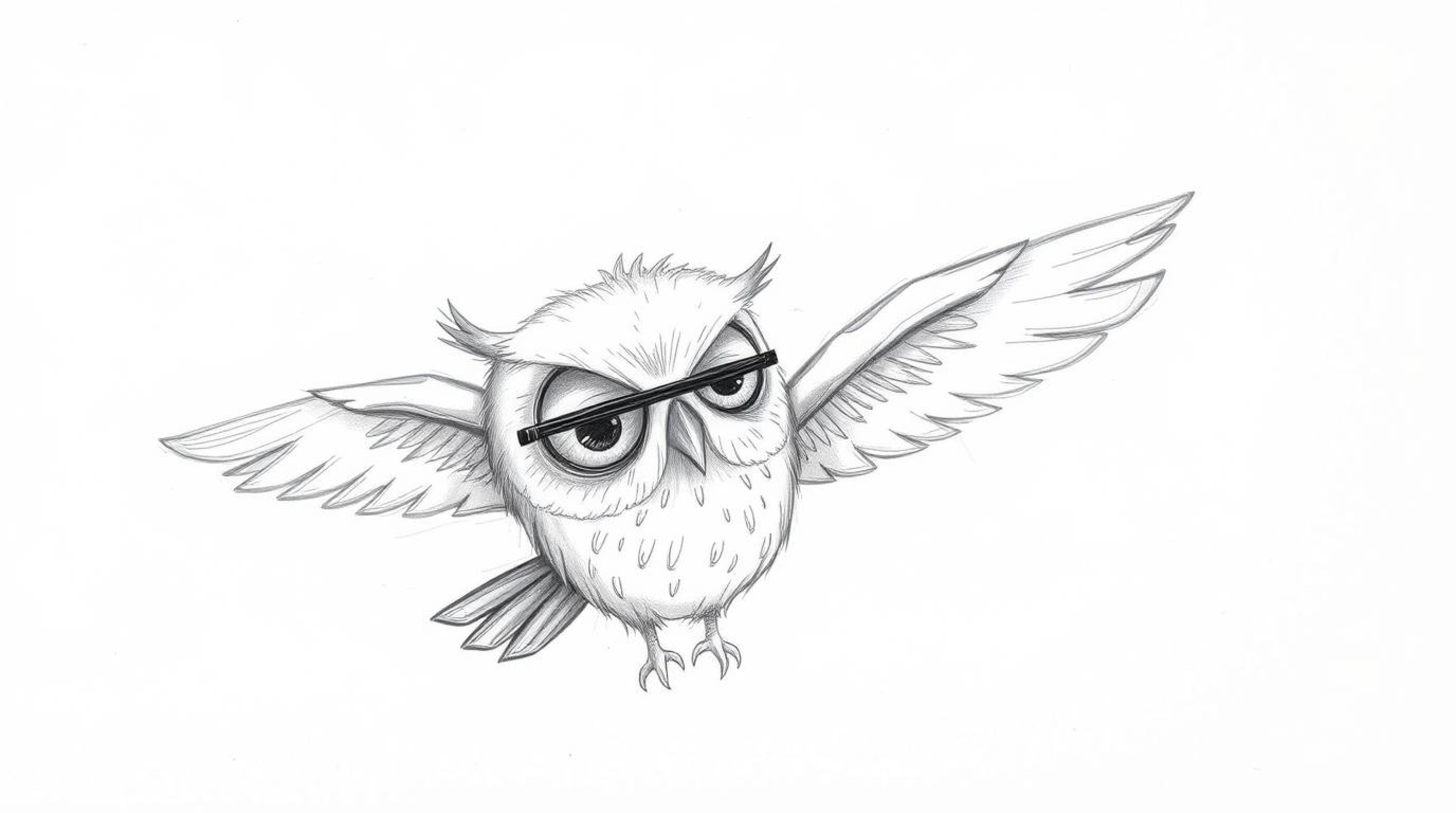 A heartwarming hand-drawn sketch, rendered in Pixar style, depicts a blind owl with soft, feathery textures passionately teac