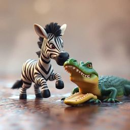 Experience a thrilling cinematic moment as a 3D cartoon zebra narrowly avoids becoming lunch for a hungry crocodile. This cap