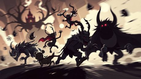 Explore a dynamic motion illustration depicting a fantastical kingdom brimming with quirky magical creatures, rendered in a s
