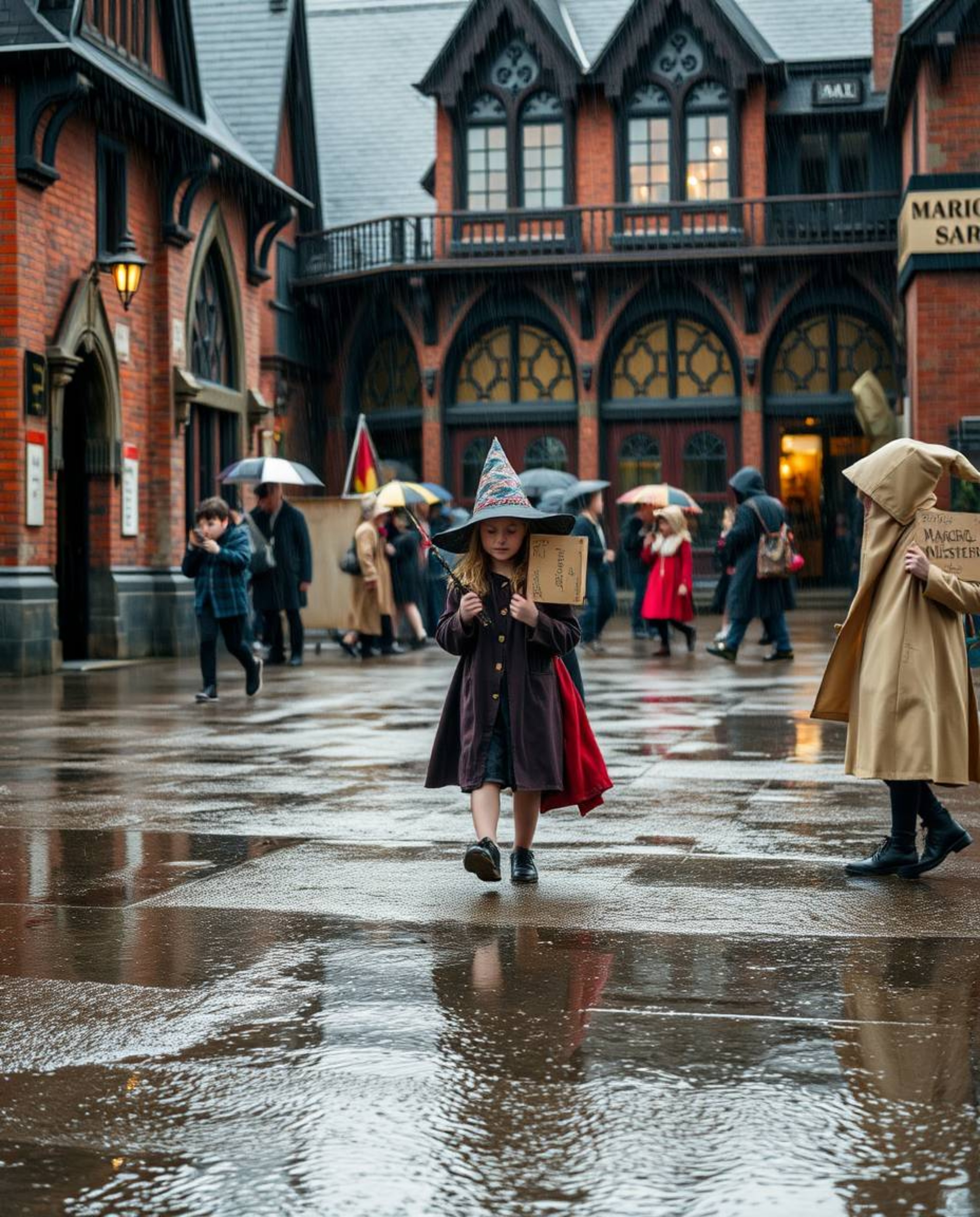 Capture the candid essence of street life with this photograph depicting a magical school nestled within an urban setting. Wi