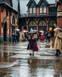 Capture the candid essence of street life with this photograph depicting a magical school nestled within an urban setting. Wi