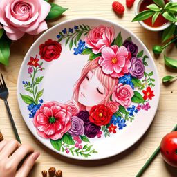 This is a beautiful hand-painted porcelain plate featuring a delicate floral design. The plate is shown resting gracefully on