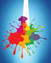 Explore a modern flat design illustration featuring a vibrant human silhouette formed from colorful splash patterns. This low